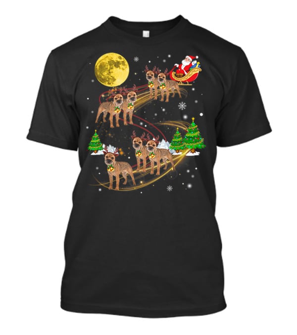 Border Terrier Dog Christmas Santa Reindeer Sleigh Holiday Fun T-Shirt