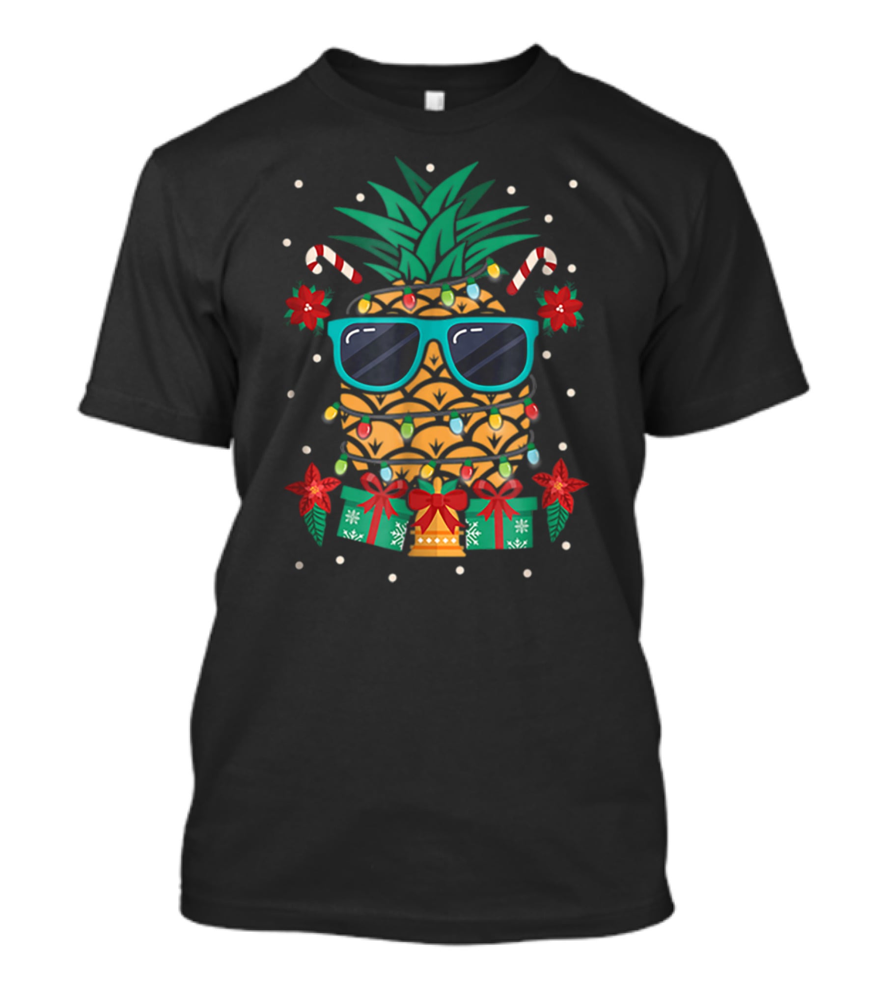 Tropical Christmas Cruise Festive Pineapple Sunglasses Candy Canes Lights T-Shirt
