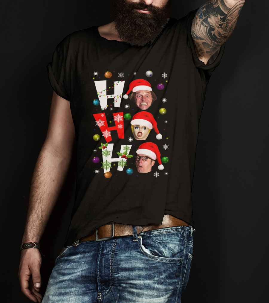 Bottom Ho Ho Festive Santa Faces And Holiday Decorations T-Shirt