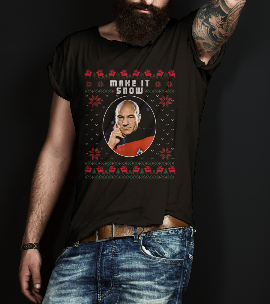 Star Trek Make It Snow Captain Picard Christmas T-Shirt