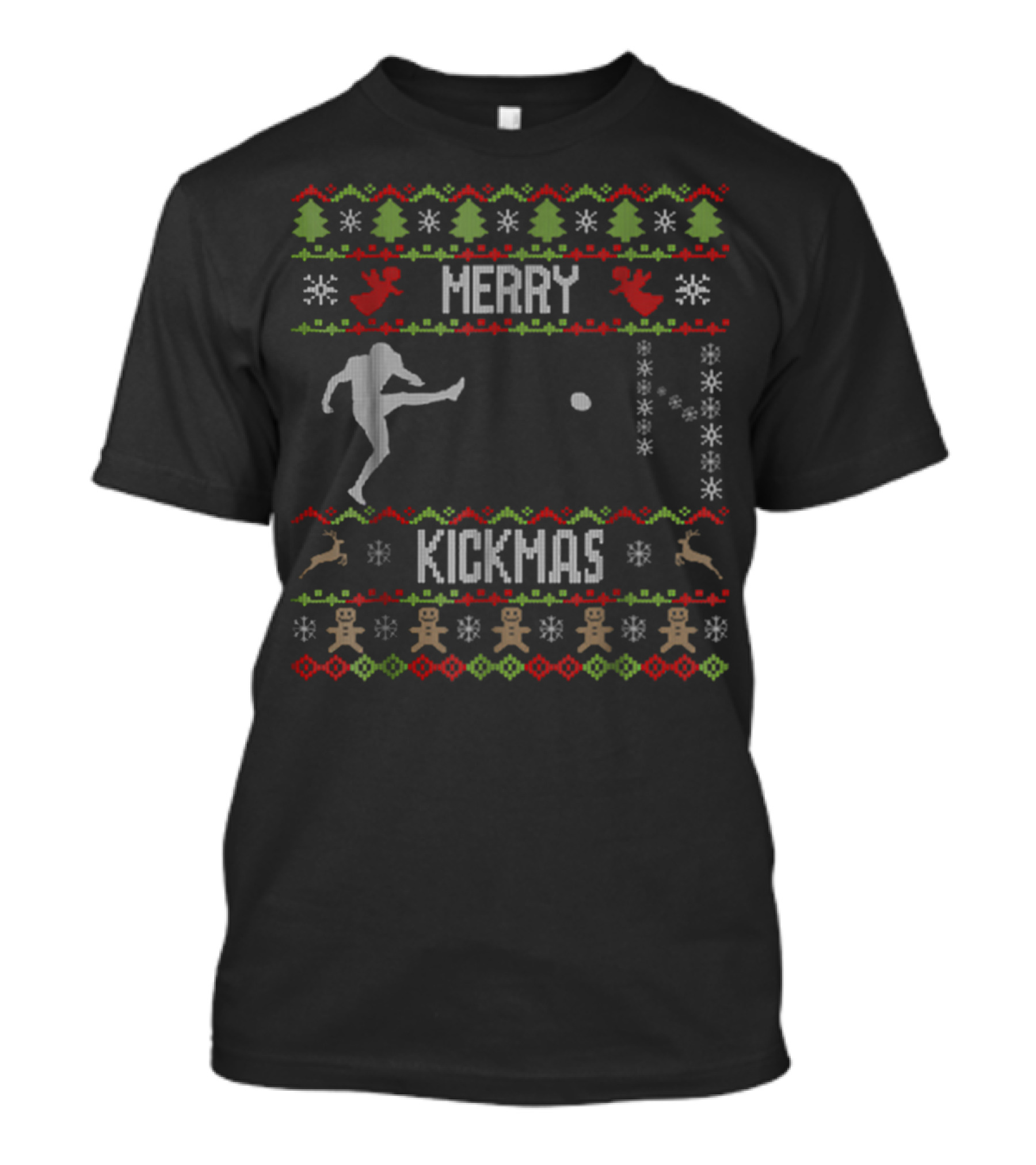 Merry Kickmas Ugly Christmas Football Kicker T-Shirt