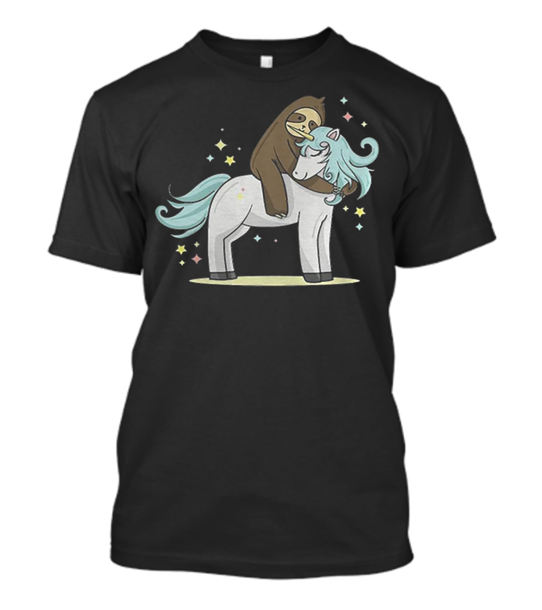 Sloth Hugging Magical Unicorn Surrounded By Sparkling Stars T-Shirt