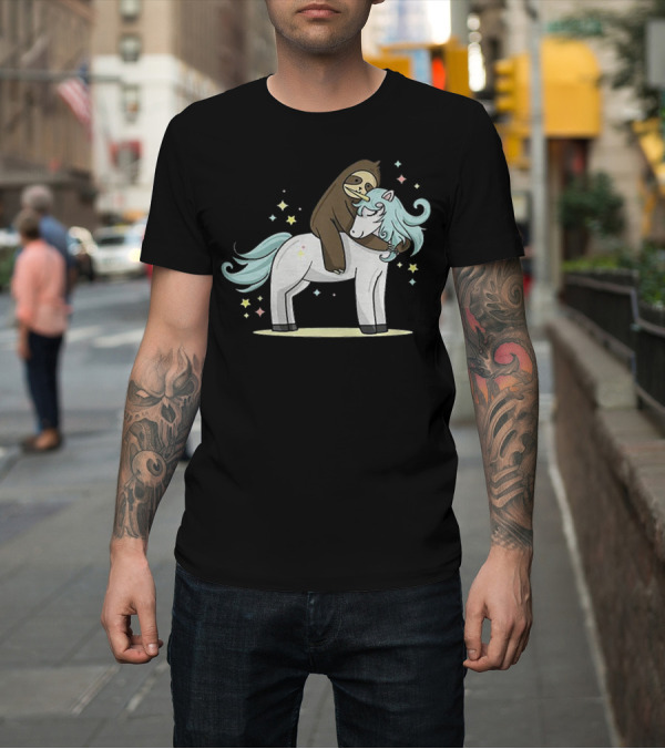 Shirt: Sloth Hugging Magical Unicorn Surrounded by Sparkling Stars T-Shirt Sloth Hugging Magical Unicorn Surrounded by Sparkling Stars T-Shirt
