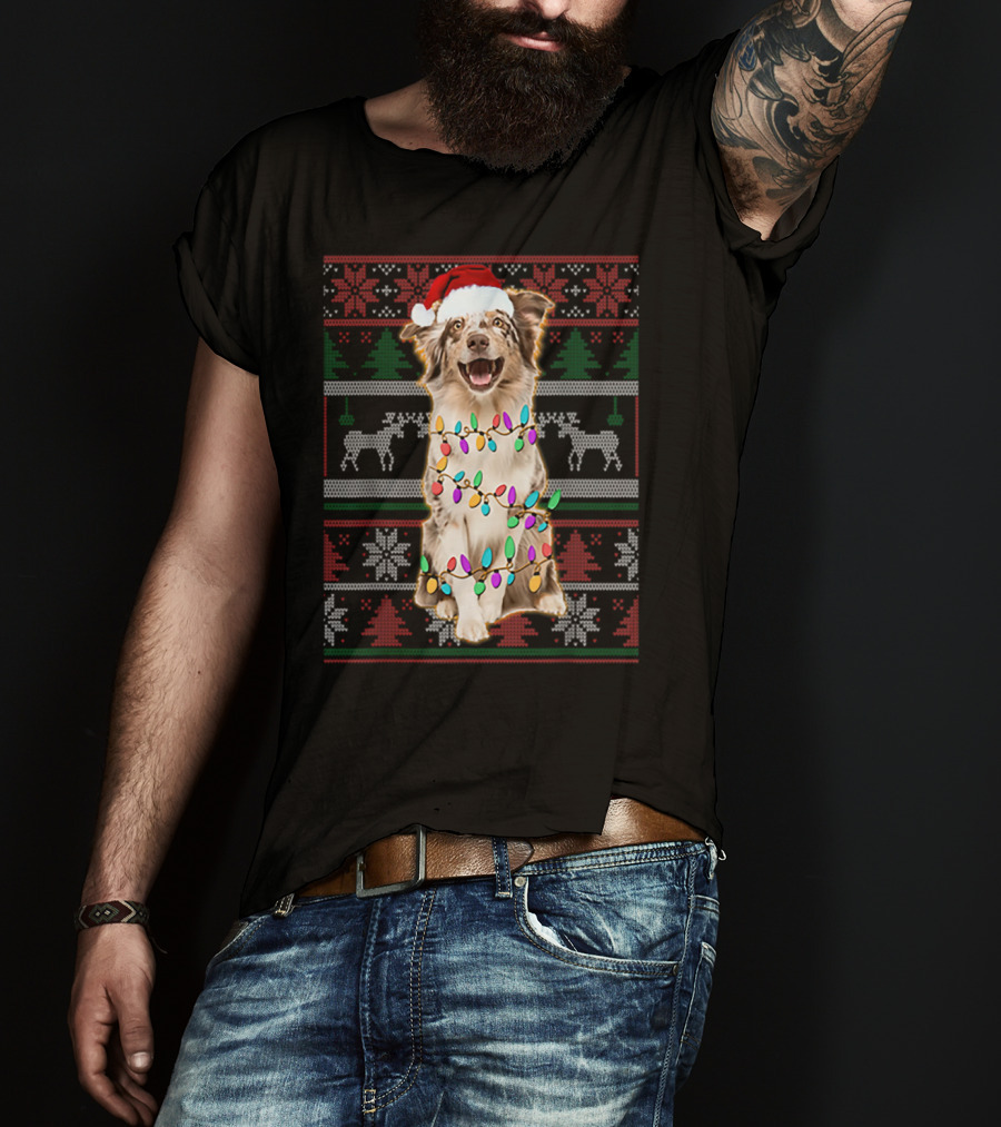 Australian Shepherd Christmas Festive Lights T-Shirt