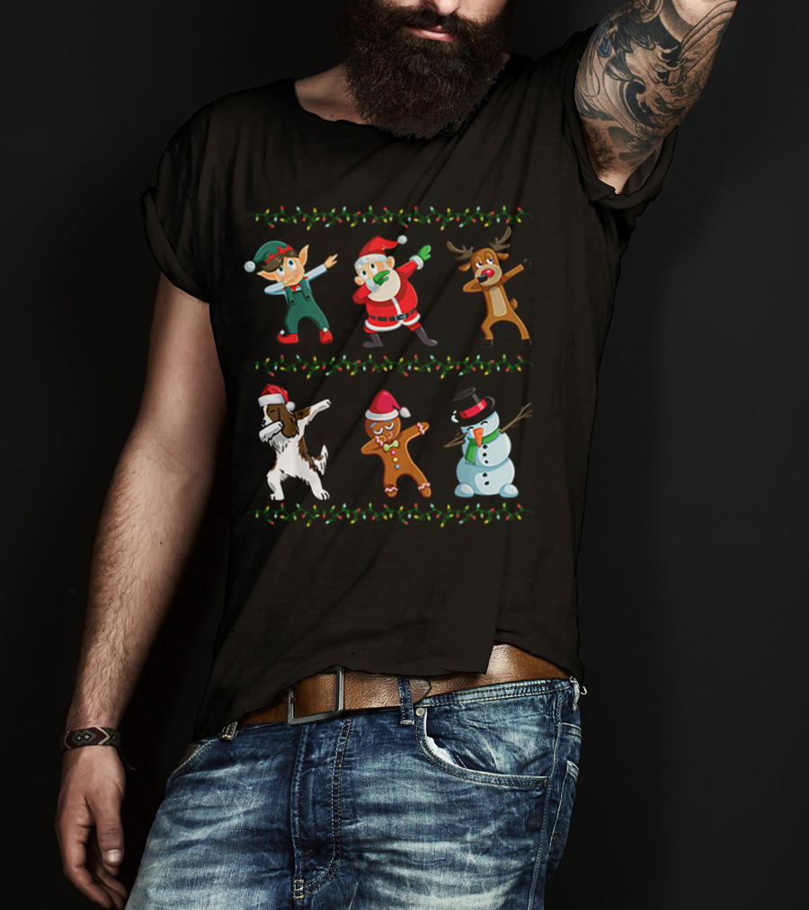 Dabbing Santa Springer Spaniel Elf Reindeer Gingerbread Snowman Christmas Friends T-Shirt