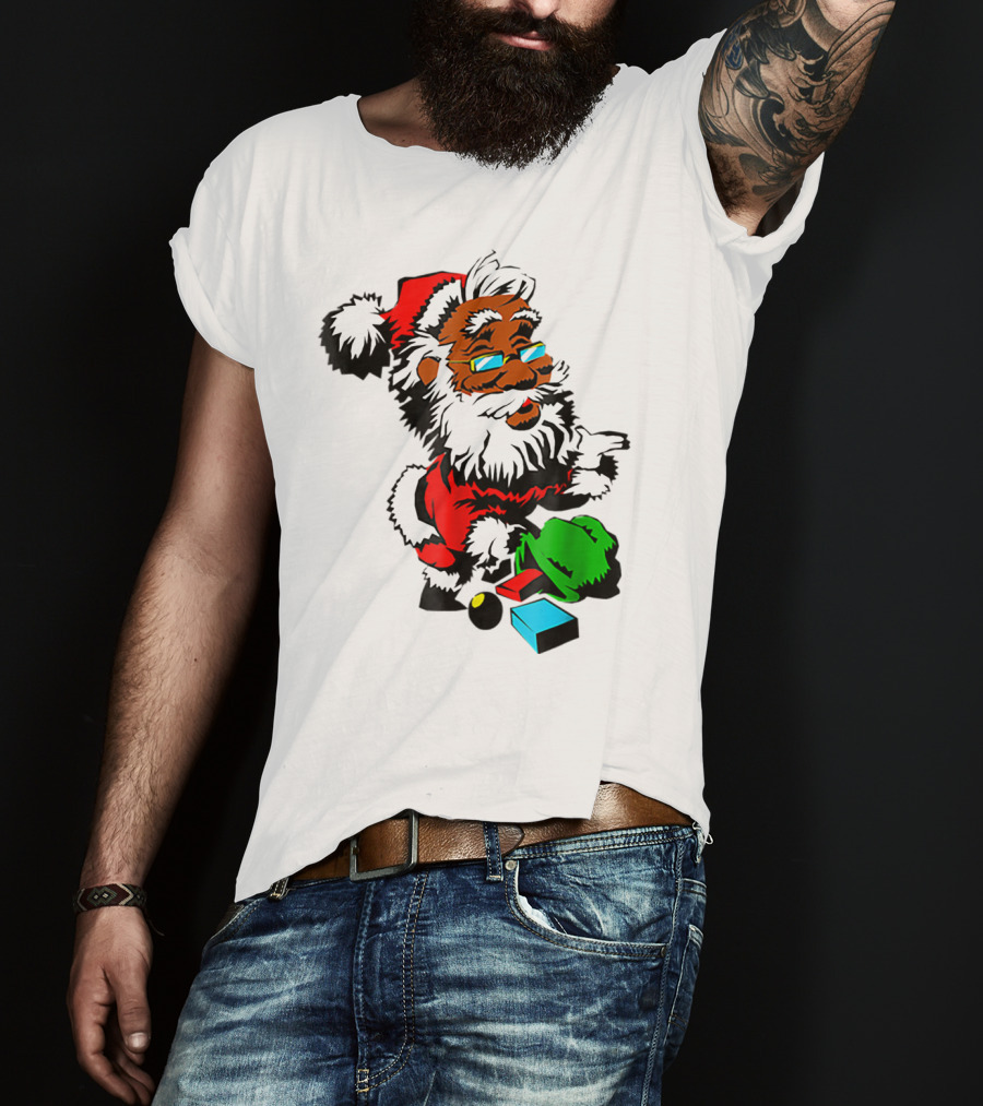 African American Santa Claus With Presents And Santa Hat T-Shirt