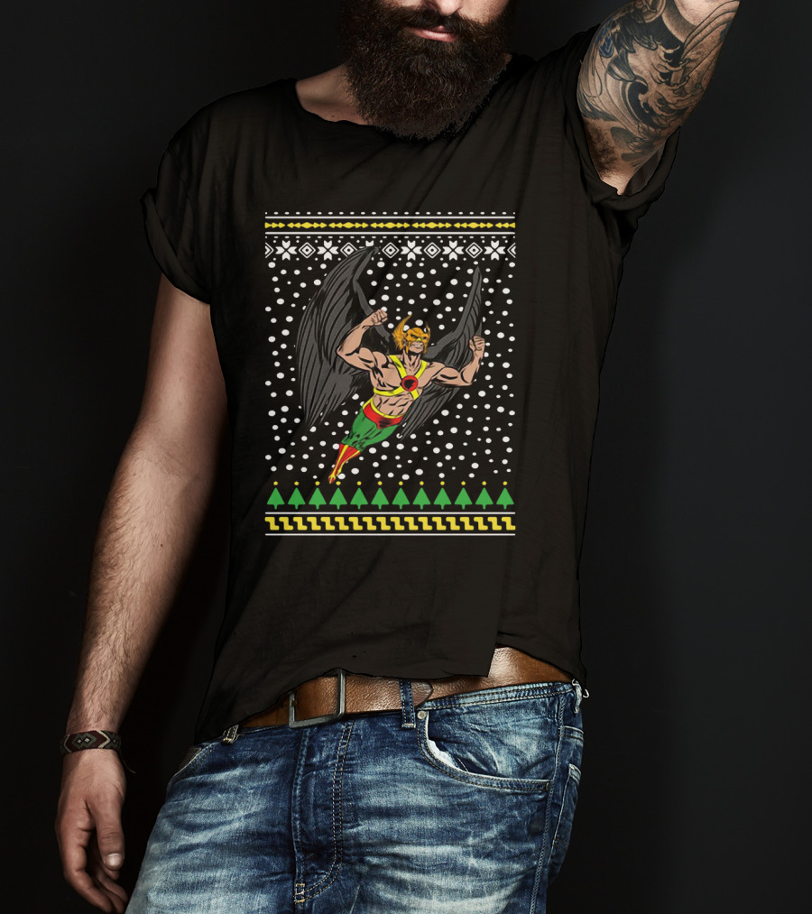 Hawkman Flying With Bold Black Wings And Festive Background T-Shirt