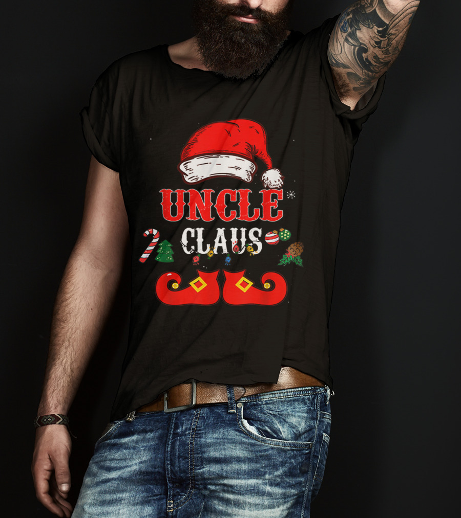 UNCLE CLAUS Santa Hat Candy Cane Christmas Ornaments Shoes T-Shirt