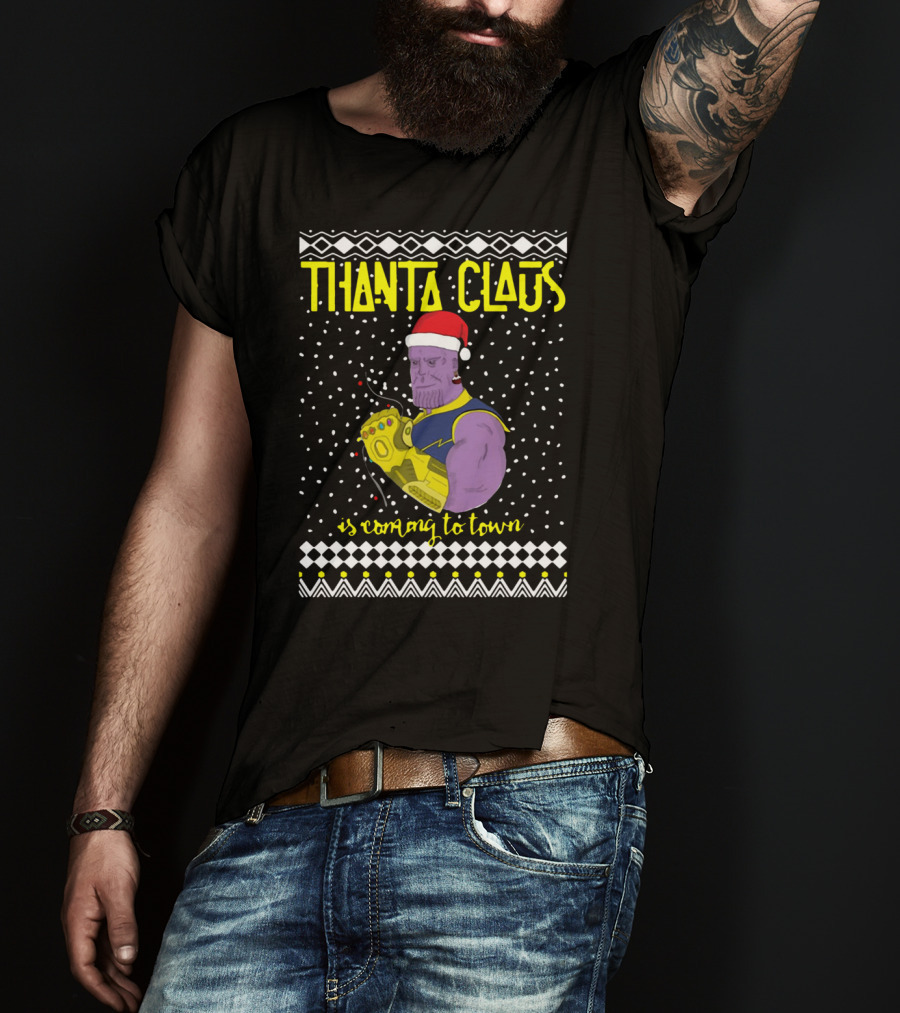 Thanta Claus Thanos Is Coming To Town Marvel Comic Mashup Christmas T-Shirt