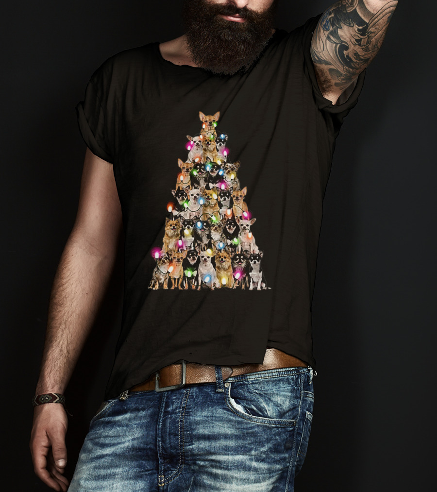 Chihuahua Christmas Tree With Colorful Lights T-Shirt