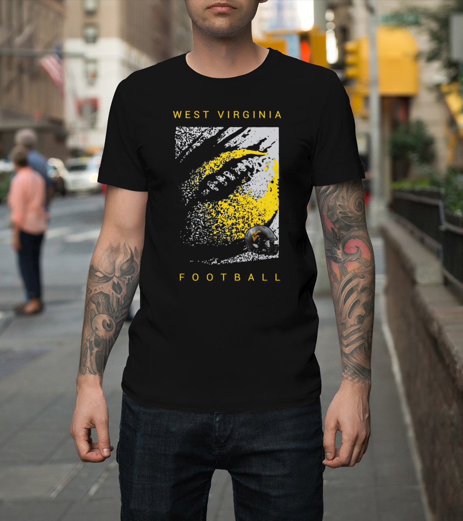 West Virginia Mountaineers Football Helmet And Textured T-Shirt