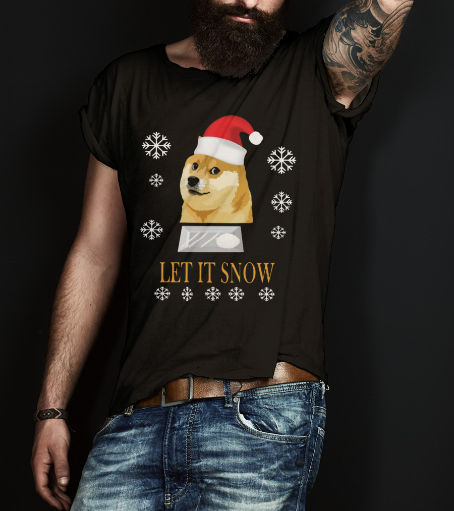 Santa Doge Christmas Humor Let It Snow Snowflakes T-Shirt