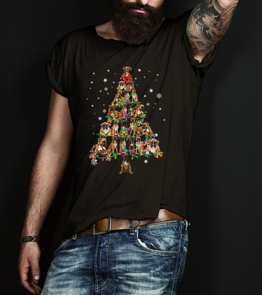 Boxer Dog Christmas Tree Holiday T-Shirt