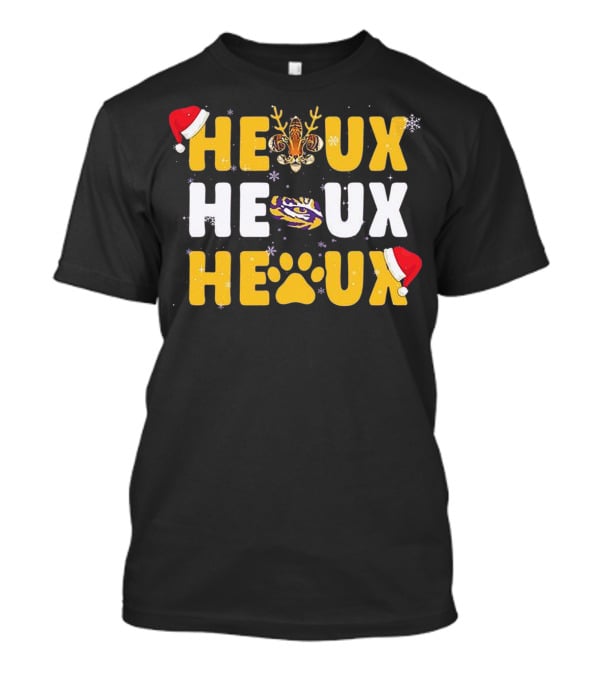LSU Tigers Heaux Heaux Heaux Christmas Paw Snowflakes Antlers Santa Hat T-Shirt