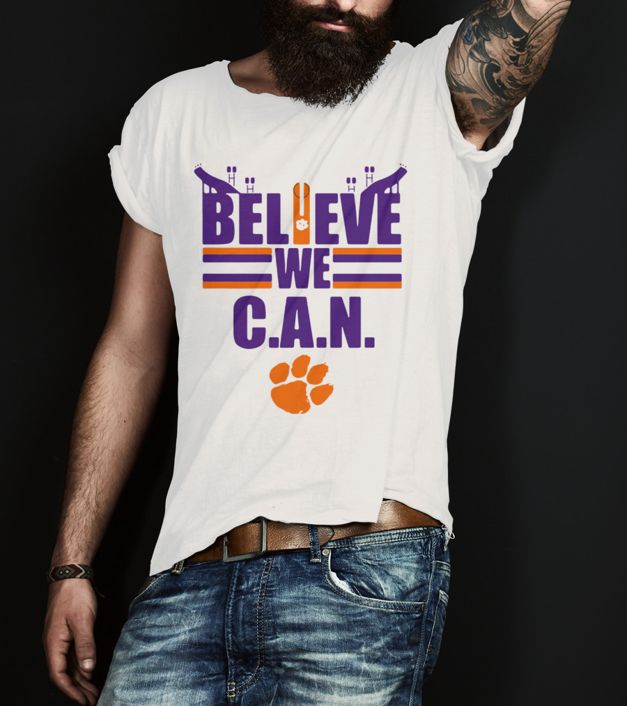Clemson Tigers Football Believe We C.A.N. Stadium Paw Prints T-Shirt