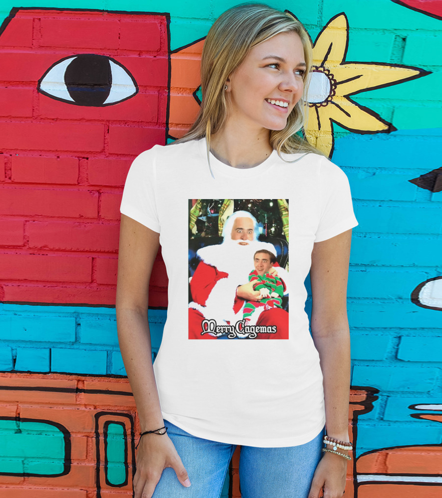 Santa Claus Nicolas Cage Merry Cagemas Christmas Scene T-Shirt