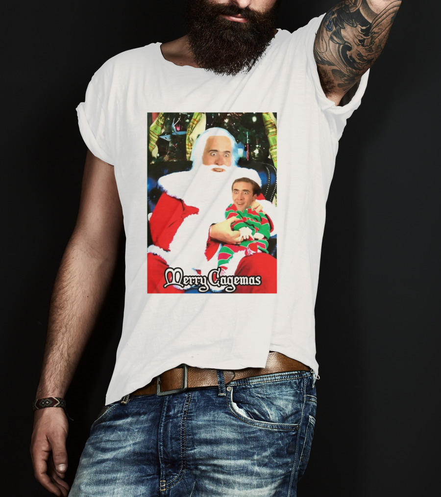 Santa Claus Nicolas Cage Merry Cagemas Christmas Scene T-Shirt