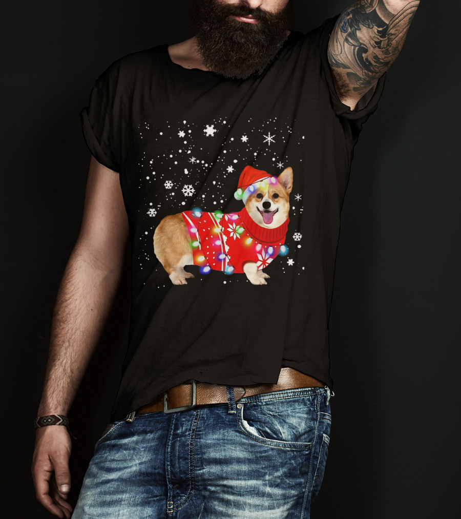 Corgi Lovely Christmas Light Snowflake Holiday T-Shirt