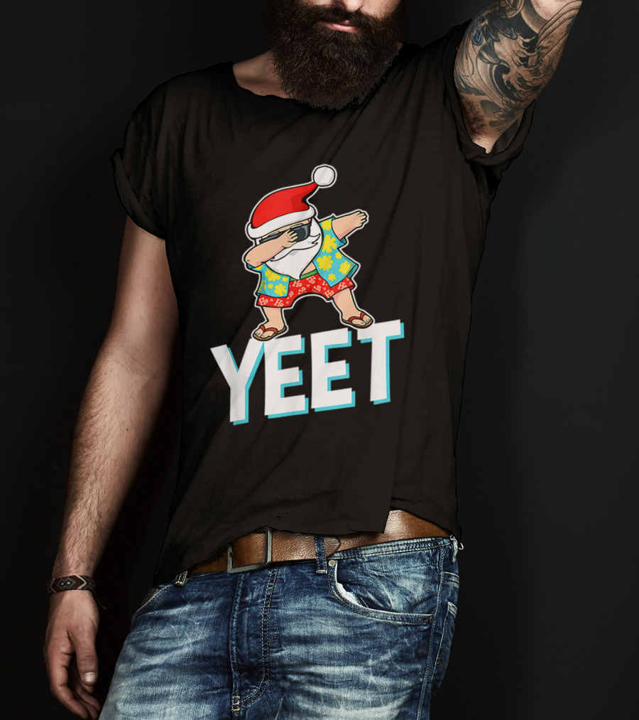 Dab Santa Hawaiian Christmas Yeet Santa Hat Floral T-Shirt