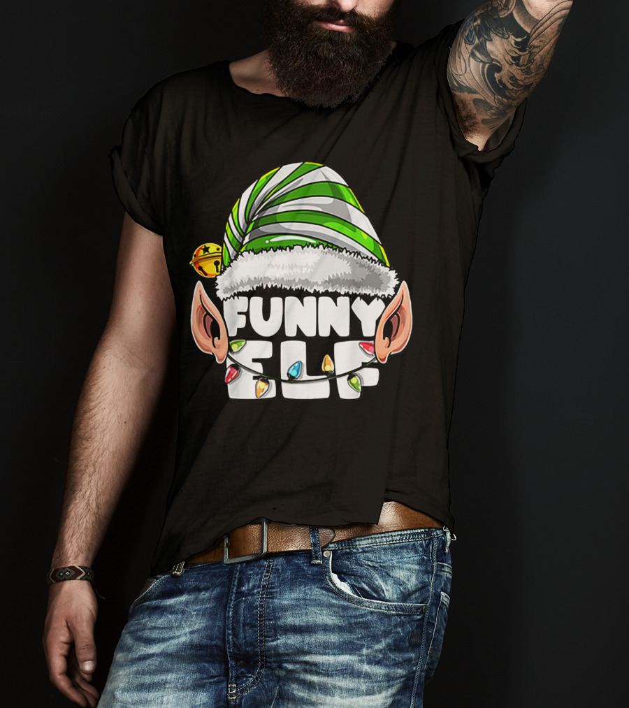 Funny Elf Matching Family Christmas Elf Hat Ears Lights T-Shirt