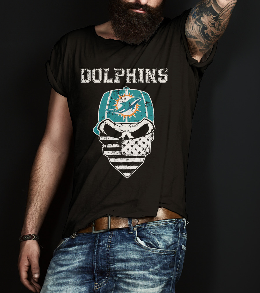 Dolphins Skull Bandana American Flag Miami Emblem T-Shirt