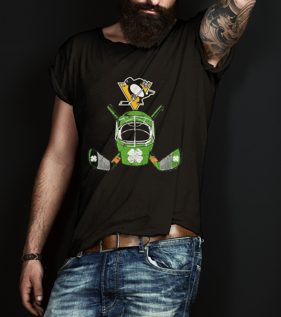 Irish Shamrock Hockey Helmet Pittsburgh Penguins Iconic T-Shirt