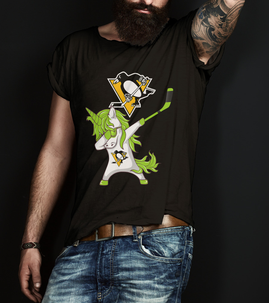 St Patrick Day Dabbing Unicorn Pittsburgh Penguins Hockey T-Shirt