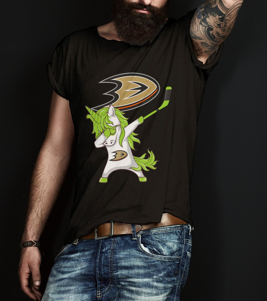 St Patrick Day Dabbing Unicorn Anaheim Ducks Hockey Stick T-Shirt