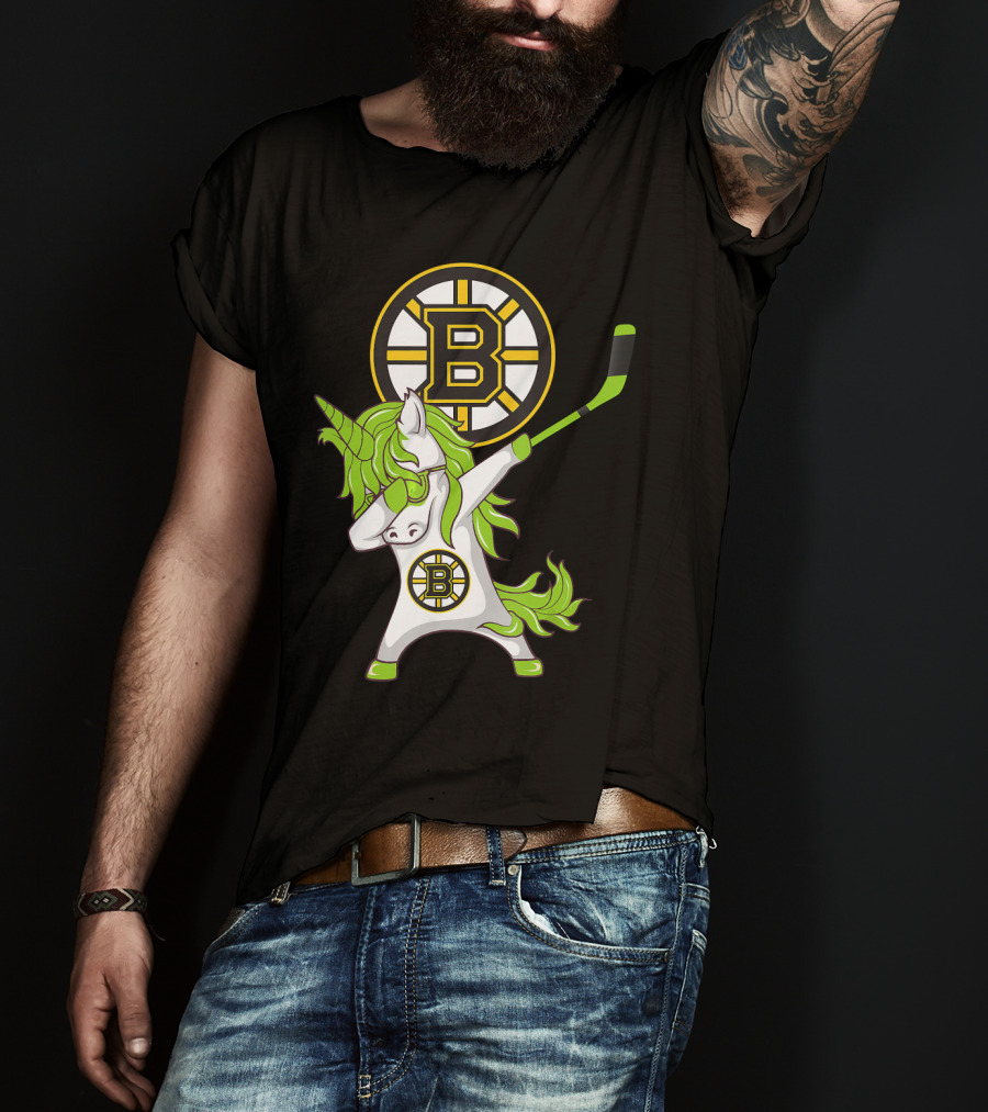 St Patrick Day Dabbing Unicorn Boston Bruins Hockey Stick T-Shirt