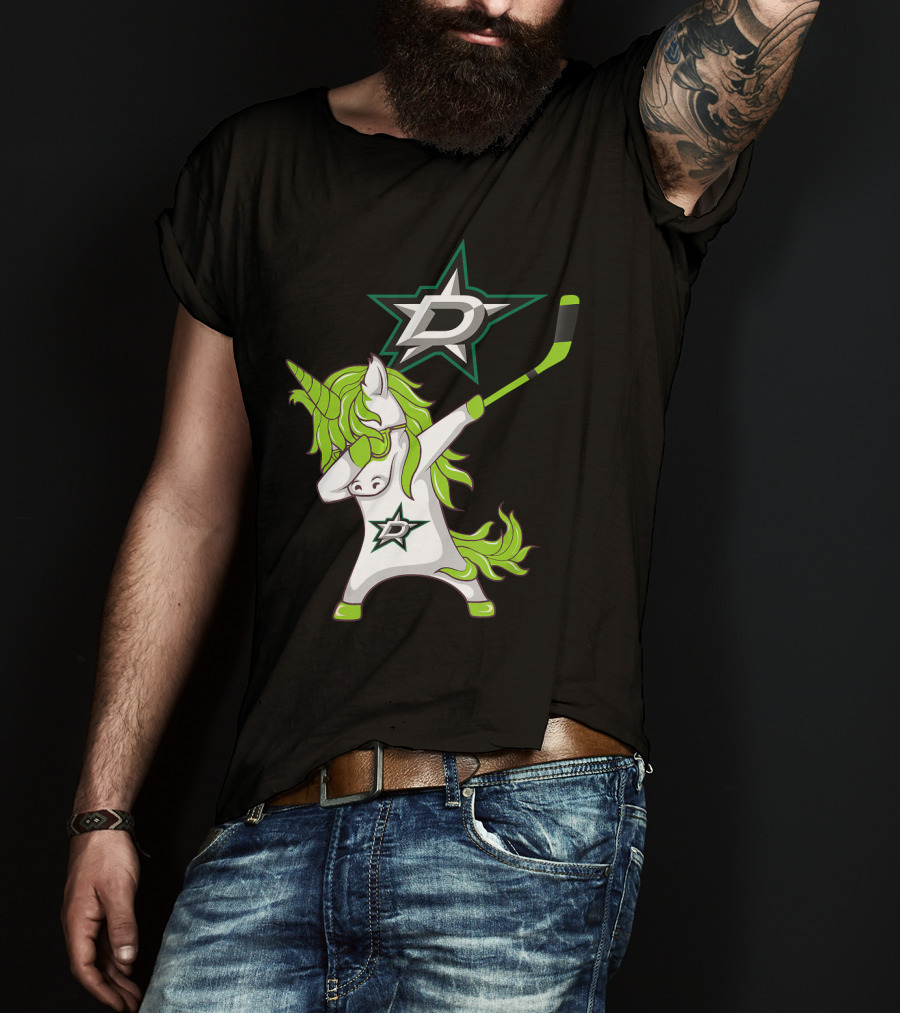 St Patrick's Day Dabbing Unicorn With Hockey Stick Dallas Stars T-Shirt