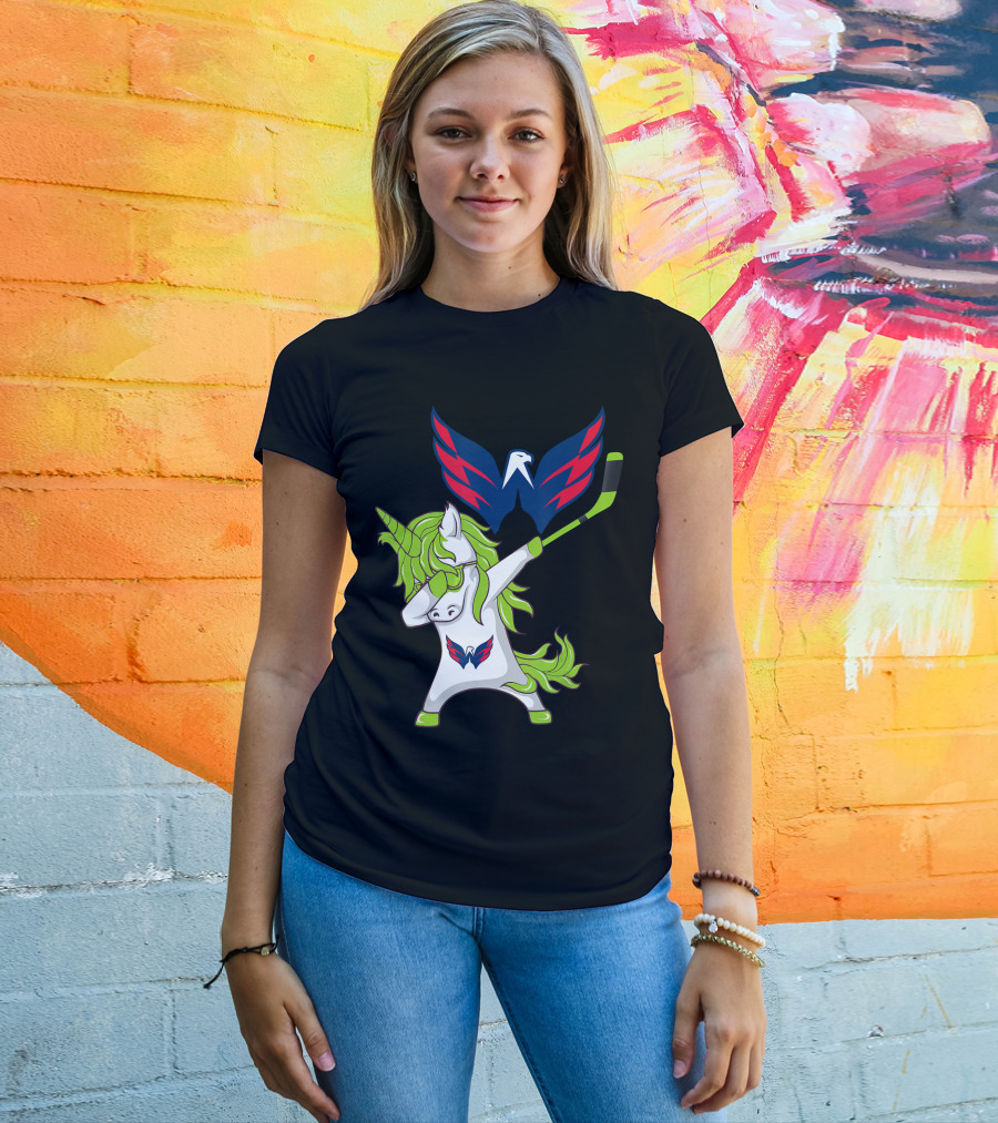 St Patrick's Day Dabbing Unicorn With Washington Capitals Hockey T-Shirt