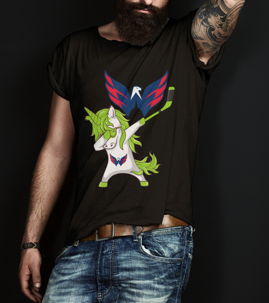 St Patrick's Day Dabbing Unicorn With Washington Capitals Hockey T-Shirt