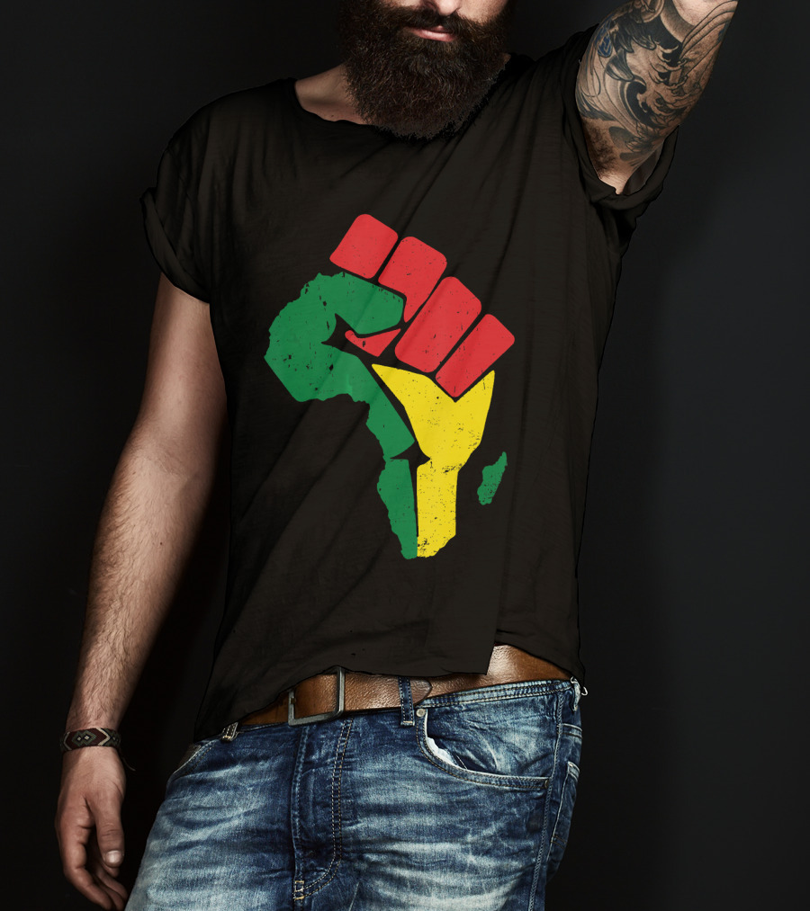 Black Fist African Map Red Green Yellow Pride Black History T-Shirt