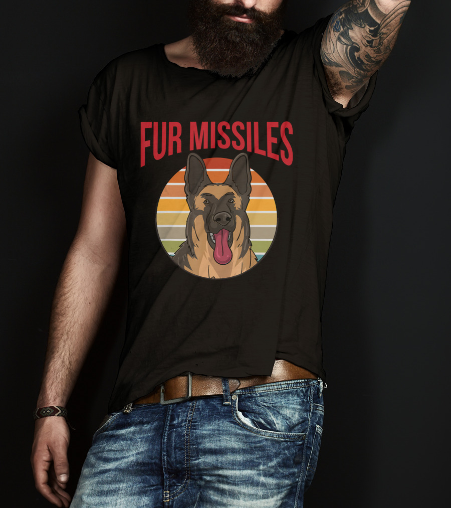 Fur Missiles German Shepherd Vintage Sunset Retro T-Shirt