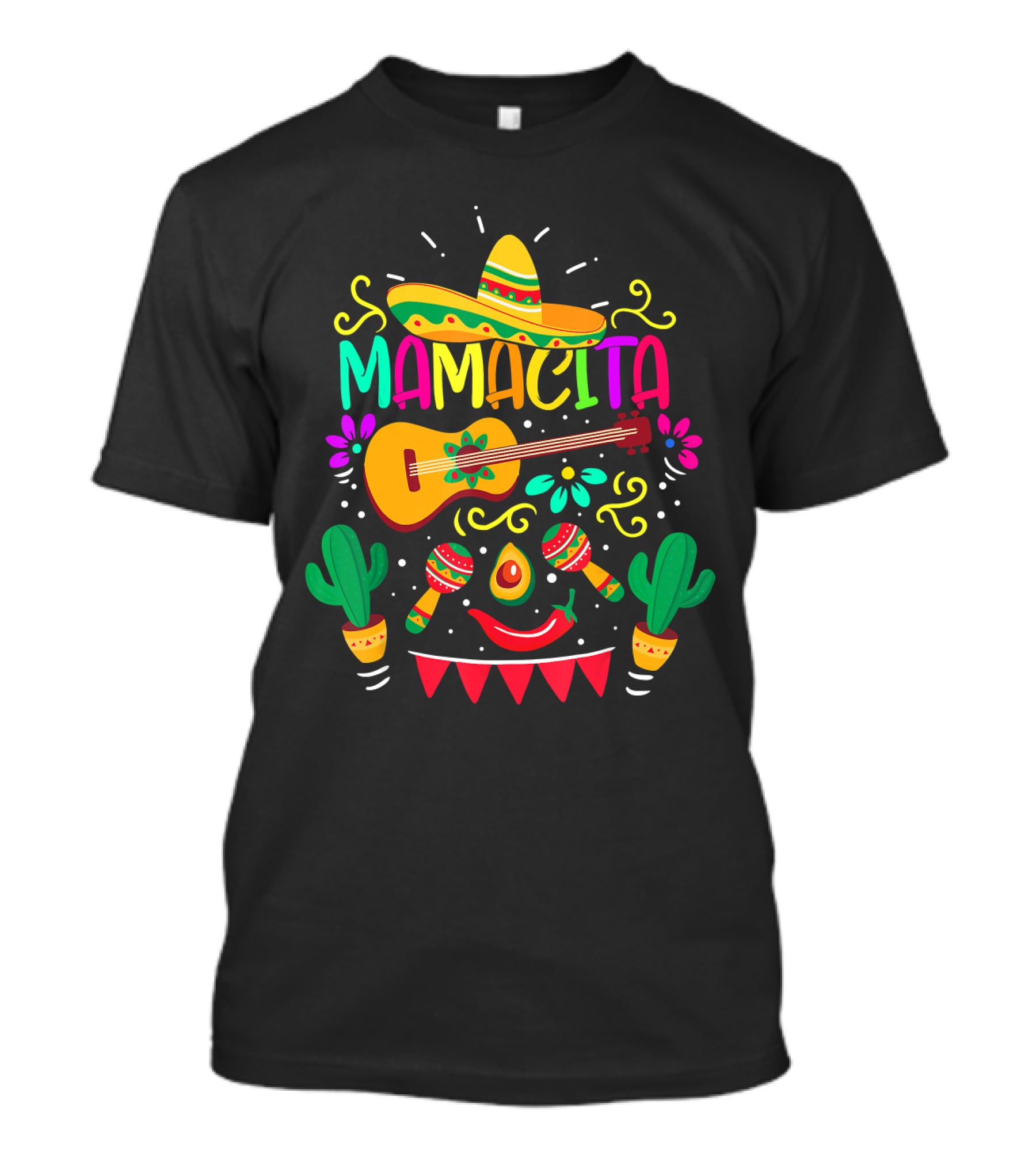 Mamacita Cinco De Mayo Sombrero Guitar Maracas Cactus Fiesta T-Shirt