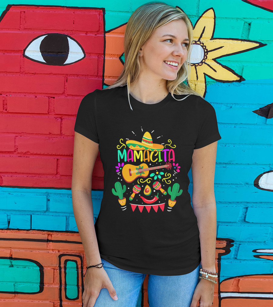 Mamacita Cinco De Mayo Sombrero Guitar Maracas Cactus Fiesta T-Shirt