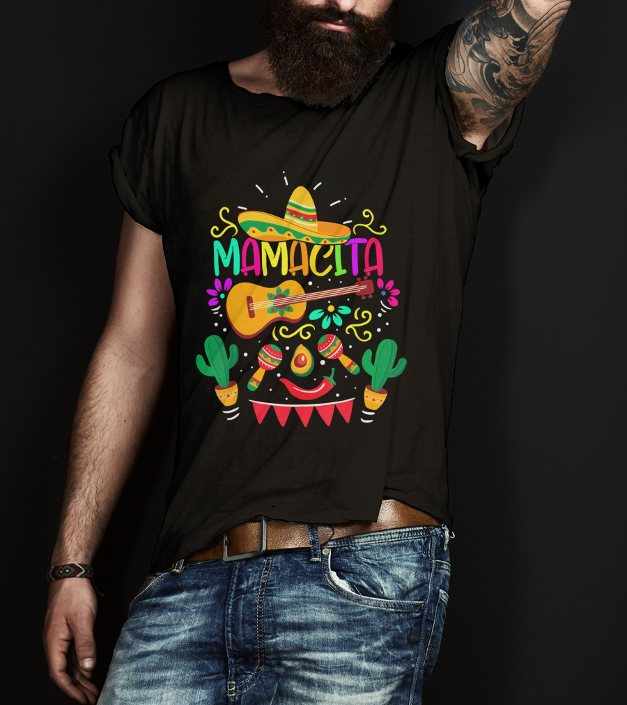 Mamacita Cinco De Mayo Sombrero Guitar Maracas Cactus Fiesta T-Shirt