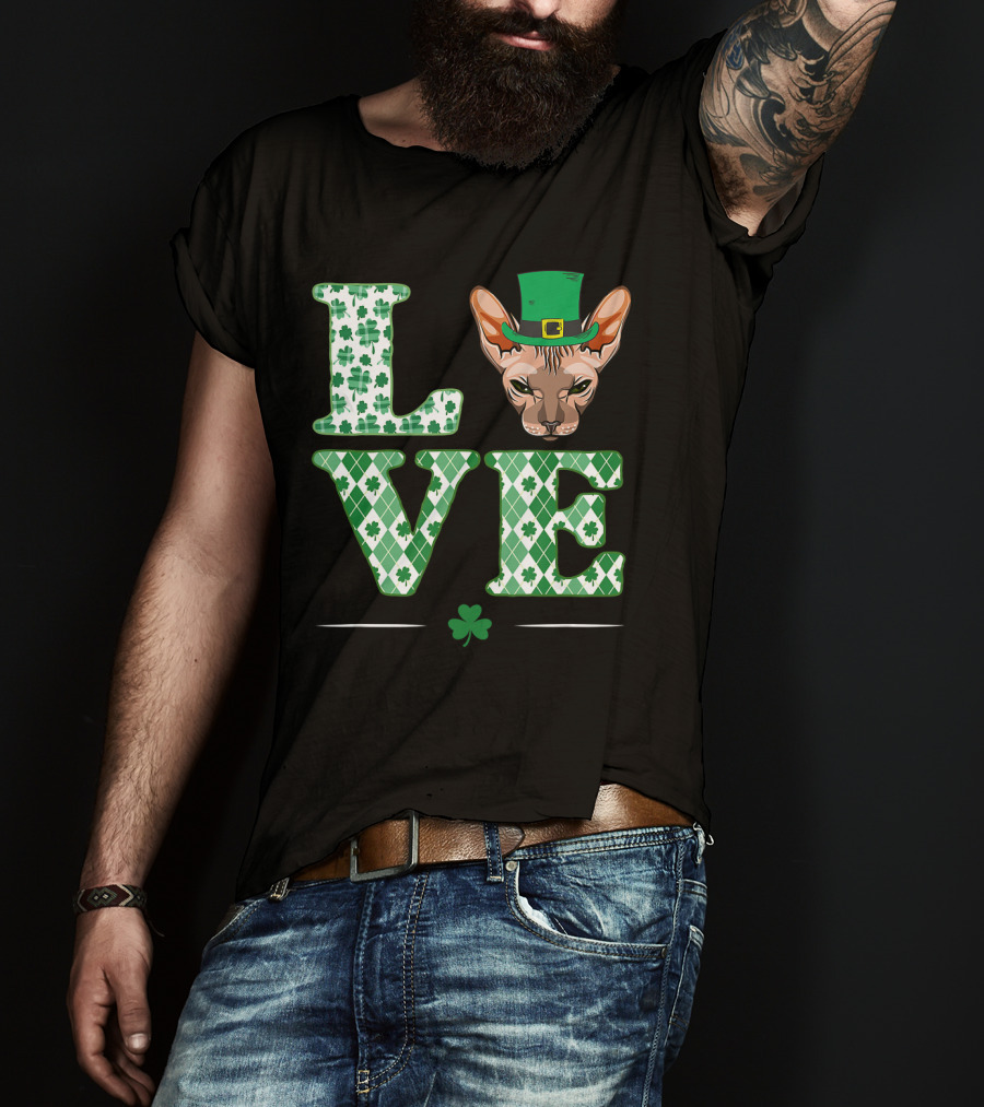 Love Sphynx Cat Leprechaun Shamrock St Patrick Day T-Shirt