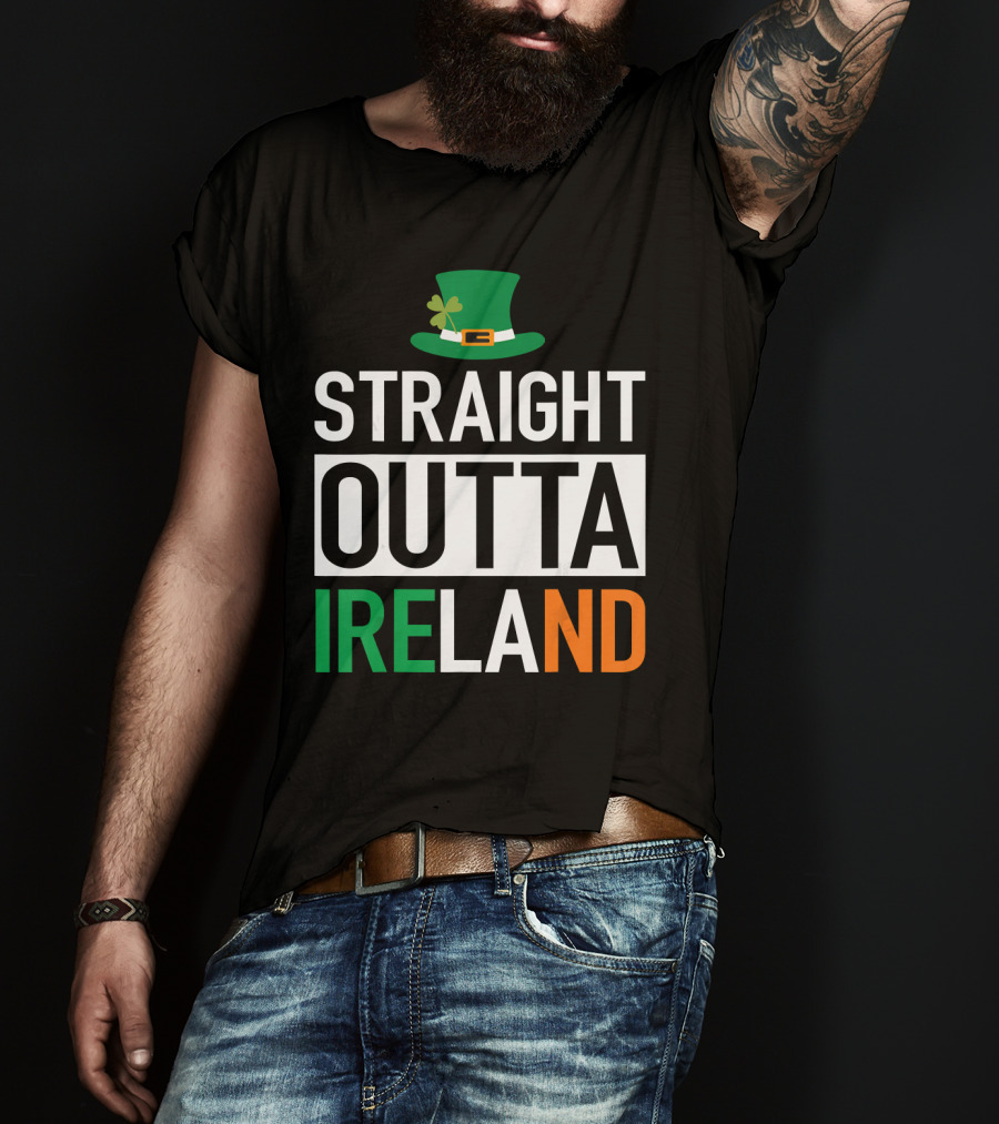 Straight Outta Ireland St Patrick's Day Leprechaun Hat Shamrock T-Shirt