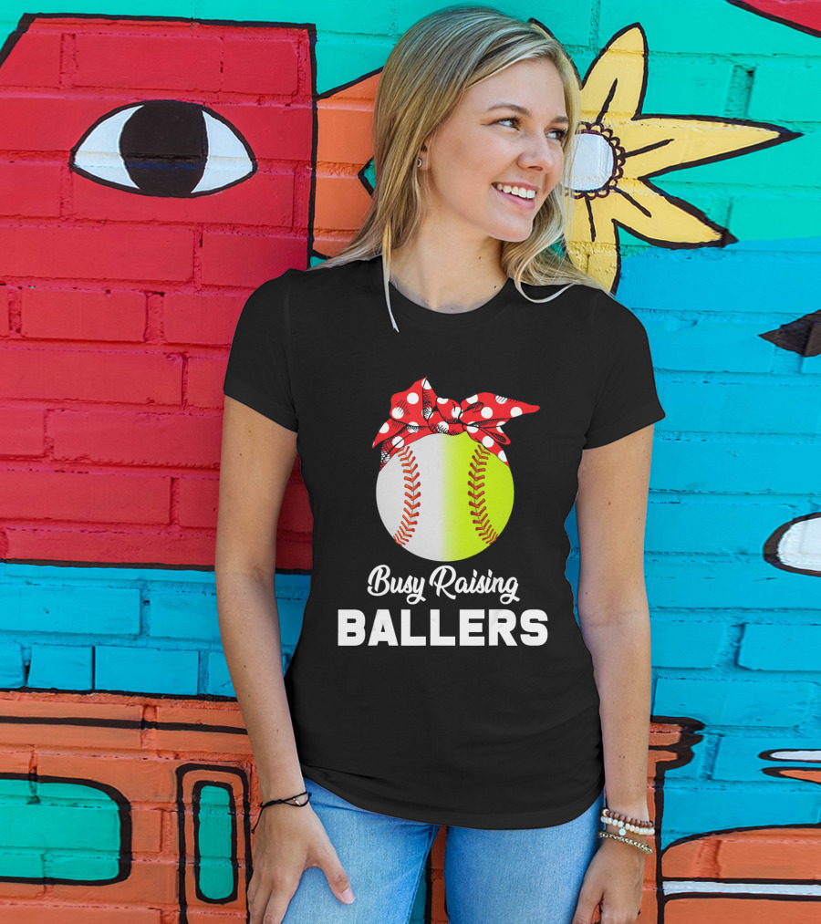 Busy Raising Ballers Baseball Softball Bow T-Shirt
