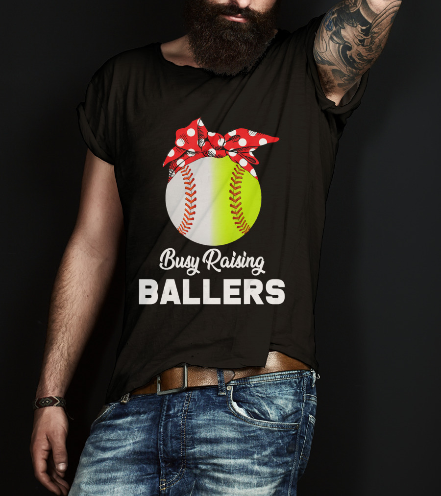 Busy Raising Ballers Baseball Softball Bow T-Shirt
