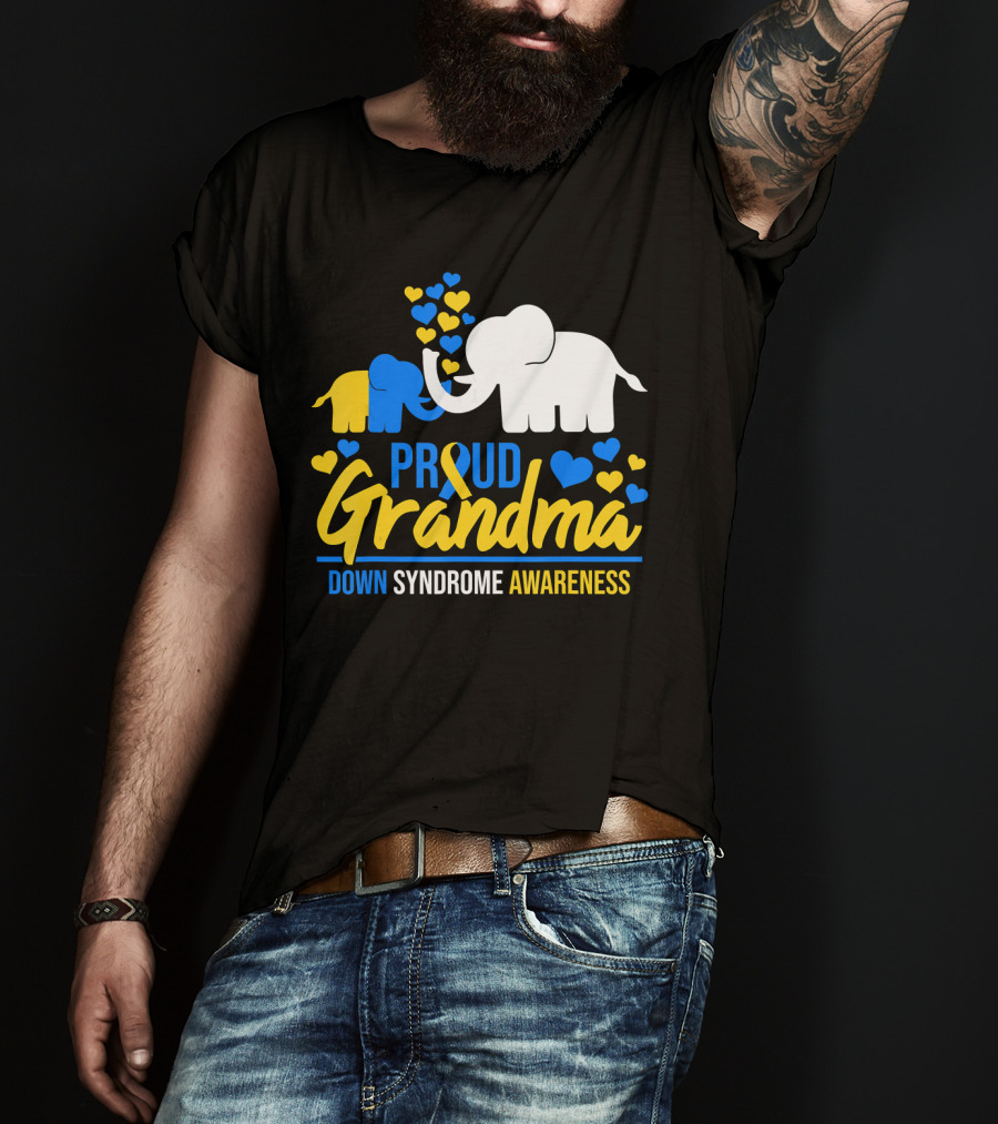 Proud Grandma Down Syndrome Awareness Elephant Hearts T-Shirt