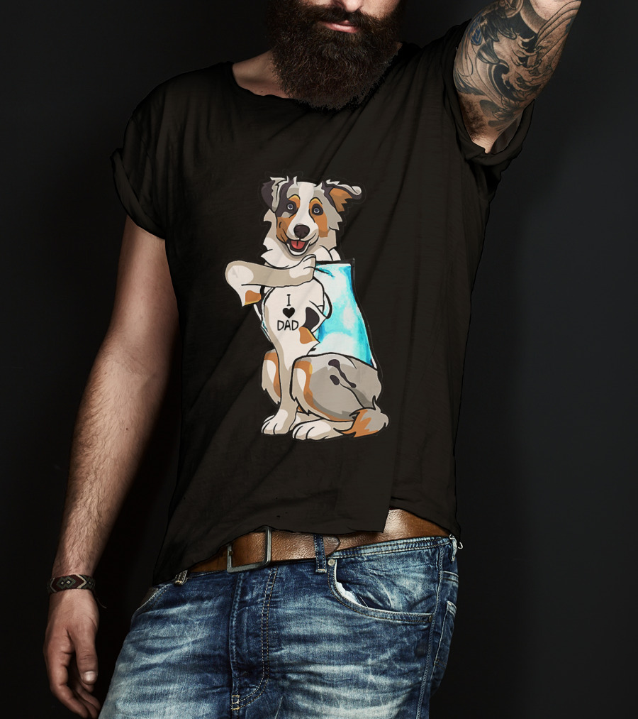 Australian Shepherd Dog I Love Dad Tattoo Paws Up T-Shirt
