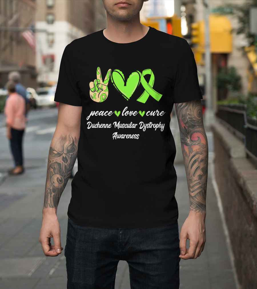 Peace Love Cure Duchenne Muscular Dystrophy Awareness Lime Green T-Shirt