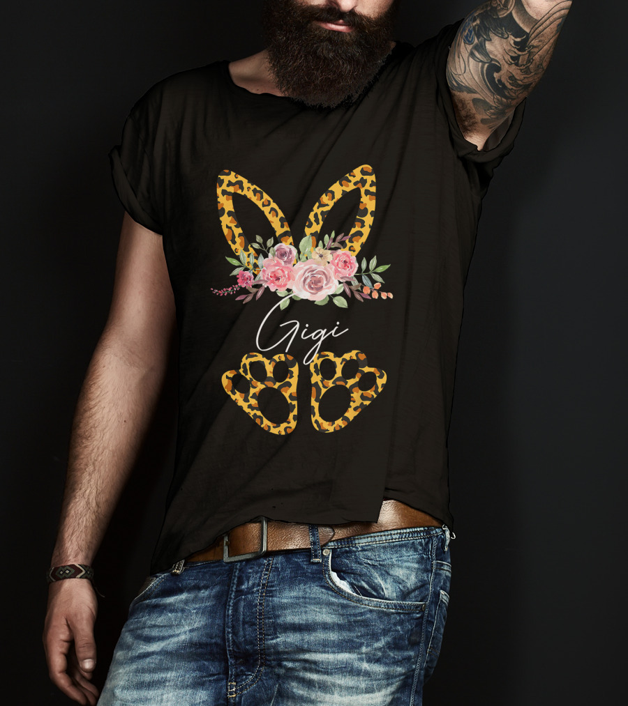 Gigi Leopard Bunny Ears Floral Easter Day T-Shirt