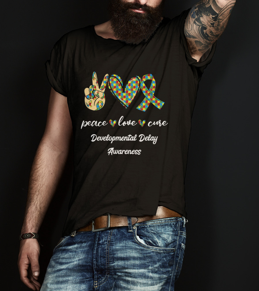 Peace Love Cure Developmental Delay Awareness T-Shirt