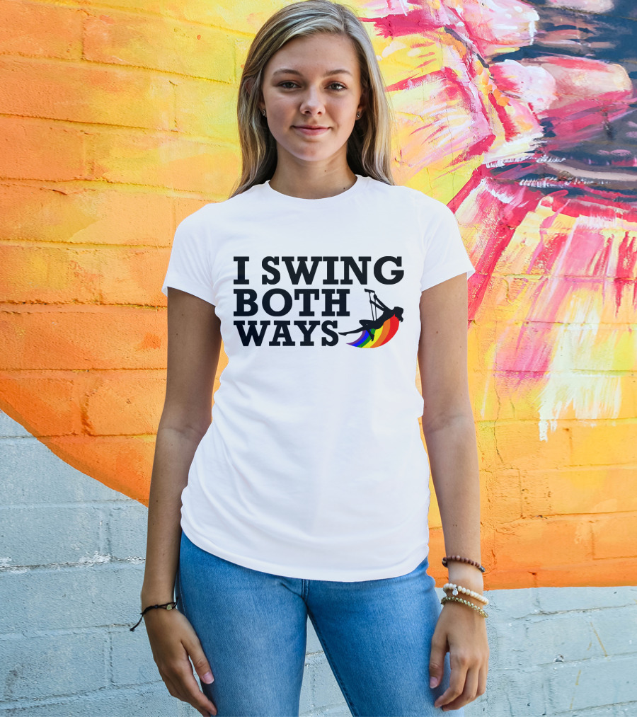 I Swing Both Ways Funny Gay Pride Rainbow Swing T-Shirt