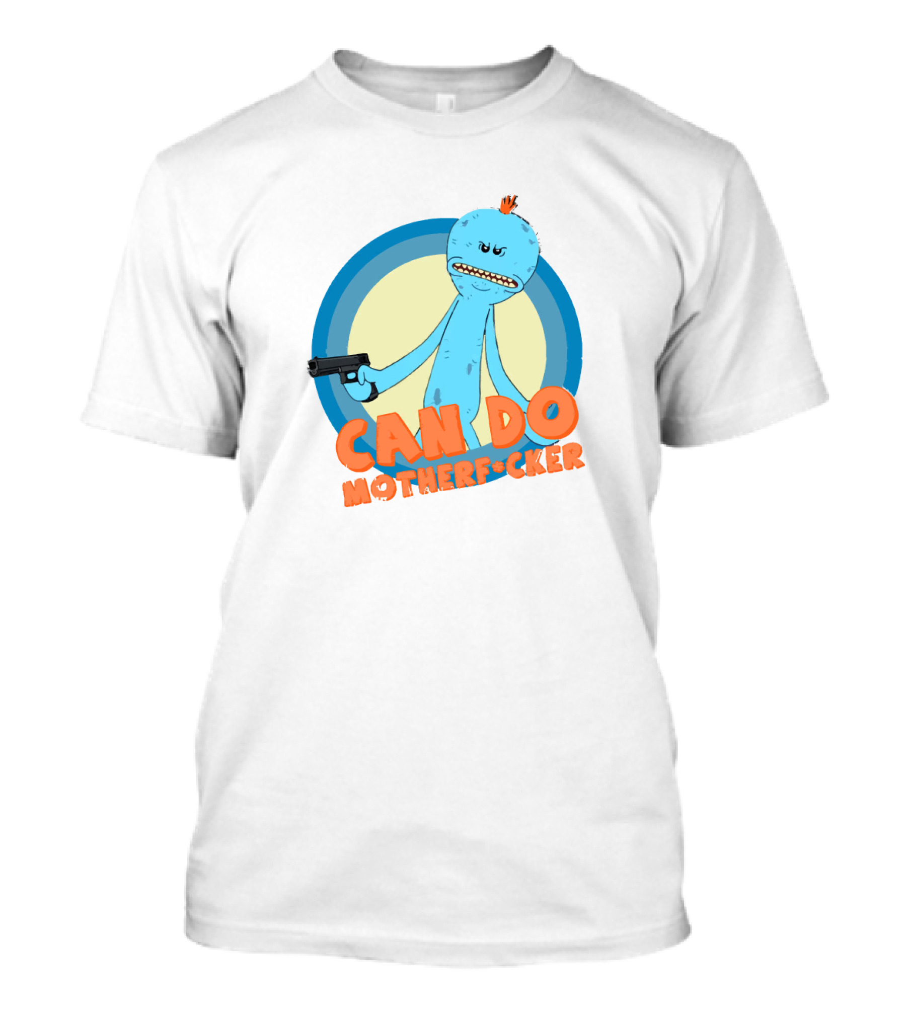 Can Do Motherfcker Gun-Wielding Blue Character With Orange Hair T-Shirt