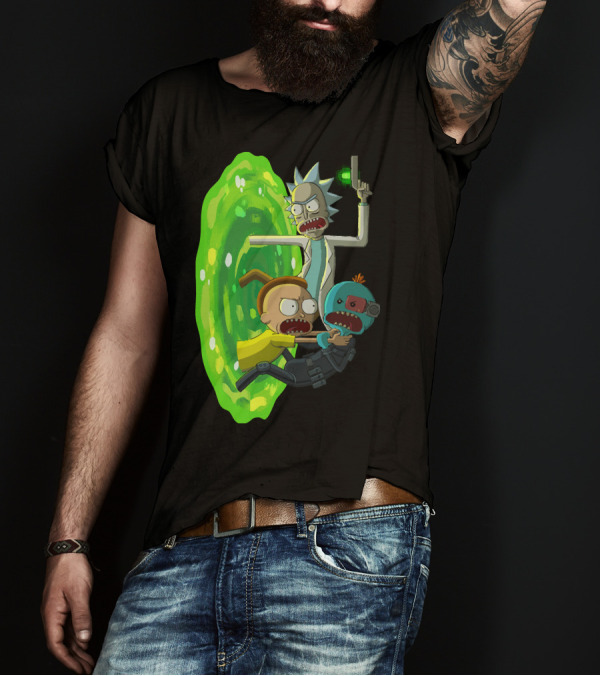 Rick And Morty Portal Escape With Meeseeks Cyborg Adventure T-Shirt