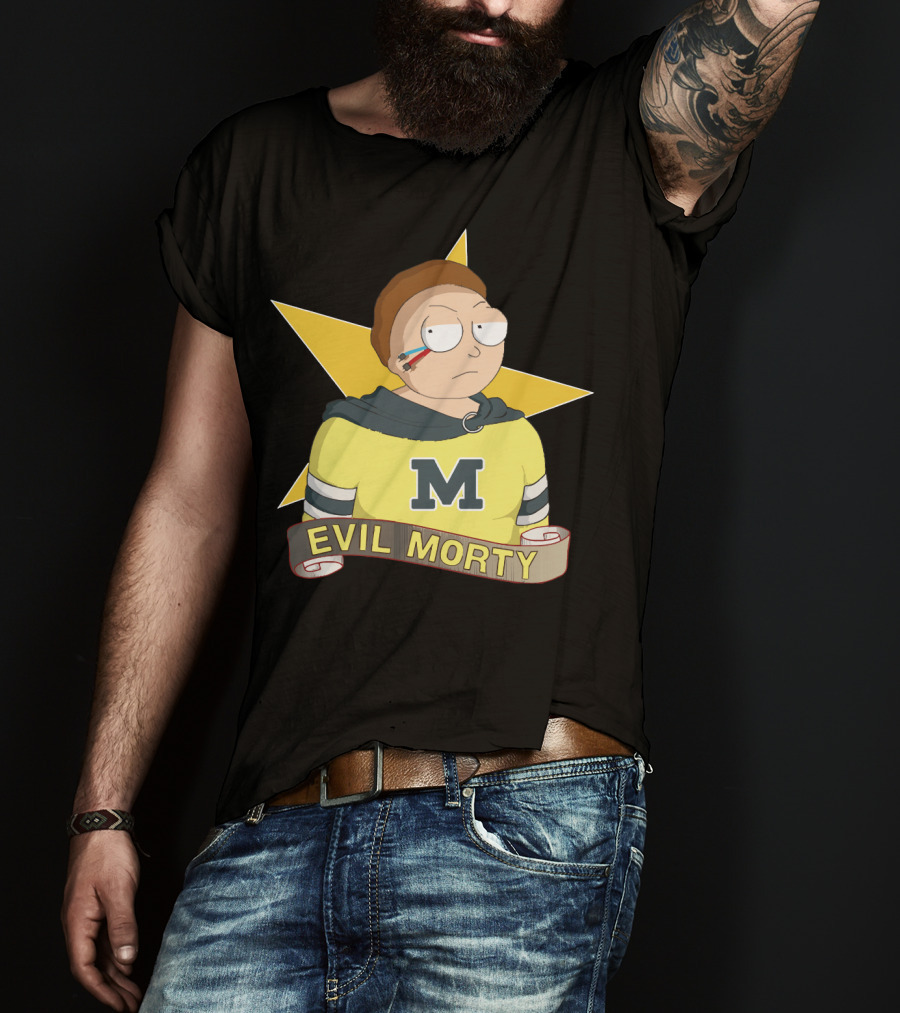 Evil Morty M Star Patch And Scroll Banner T-Shirt